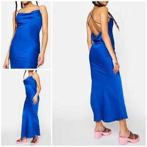 NWT Dolls Kill Satin Cowl Bodycon Midi Dress Vacation Elegant Date Formal Vegas